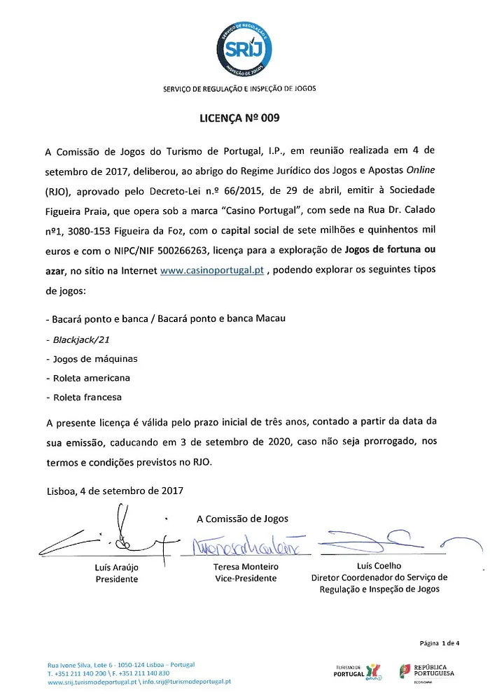 Nona Licença de Jogo para o Casino Portugal 101