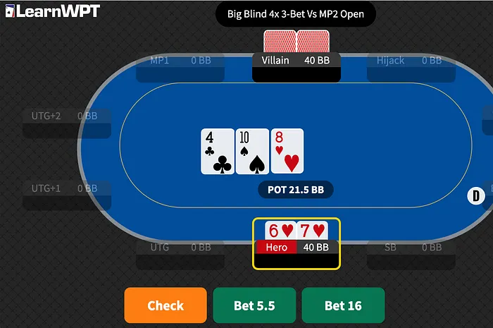 WPT GTO Trainer gives you strategy tips on how to three-bet from the big blind