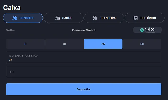 Deposito no caixa WPT Global