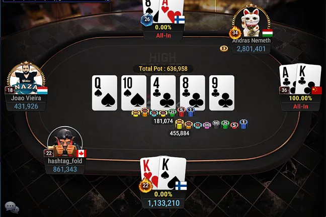 Vousden eliminated in three-way all-in