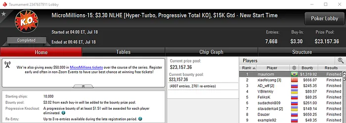 Três Títulos Brasucas na MicroMillions do PokerStars 103