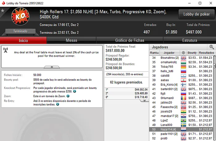 João "Naza114" Vieira 4/6 no High Rollers #16:,100 NLO8 [6-Max] & Mais 105