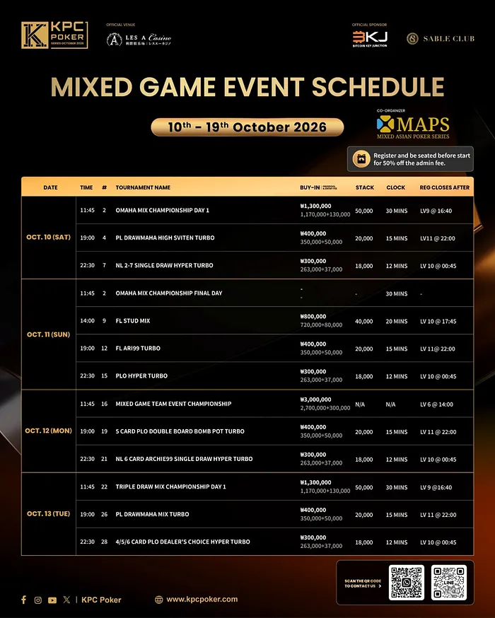 Mixed Game Event Schedule