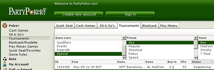 Amanhã 21:35 Freeroll Exclusivo para o WPT Barcelona na Party Poker 101