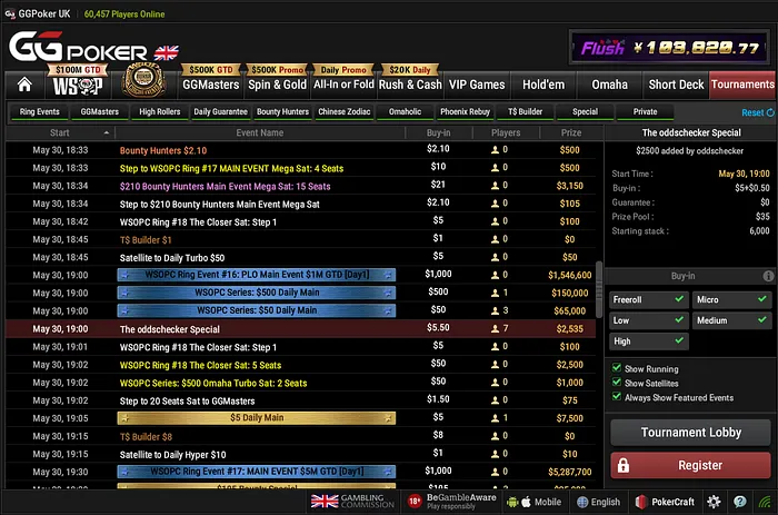 oddschecker Poker Special