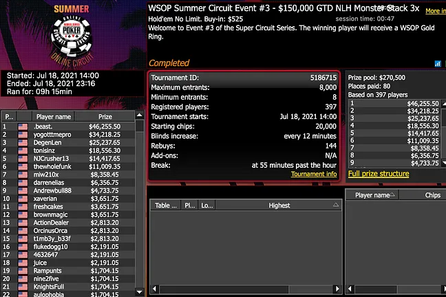 WSOP Online Summer Circuit Event 3