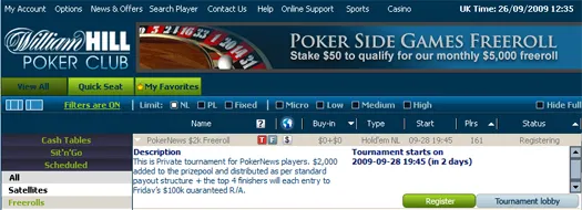 Hoje às 19:45 ,000 em Dinheiro e Tickets 0K GTD em Jogo na William Hill e CD Poker 101