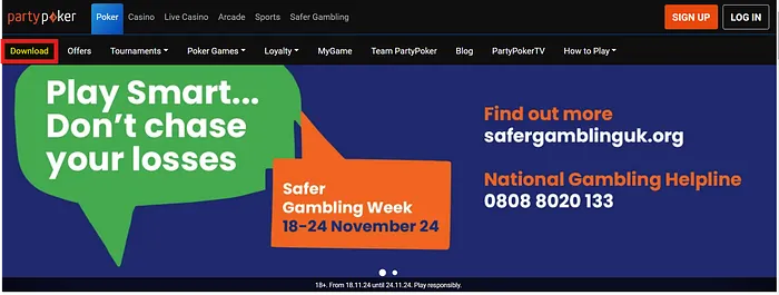 Download PartyPoker from Homepage