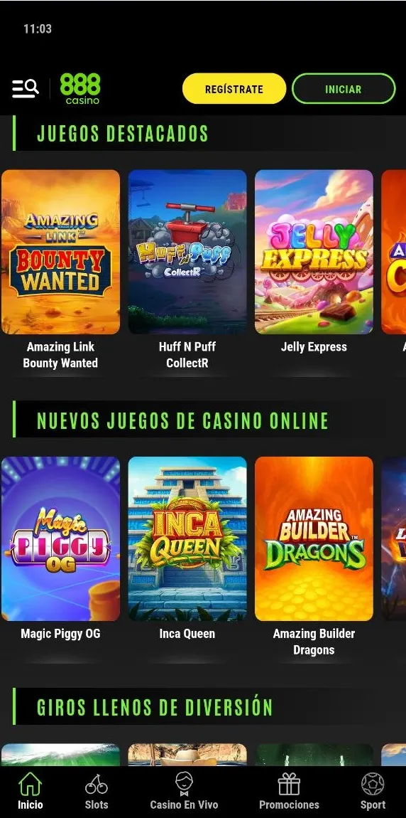 Juegos disponibles en la app de 888 España