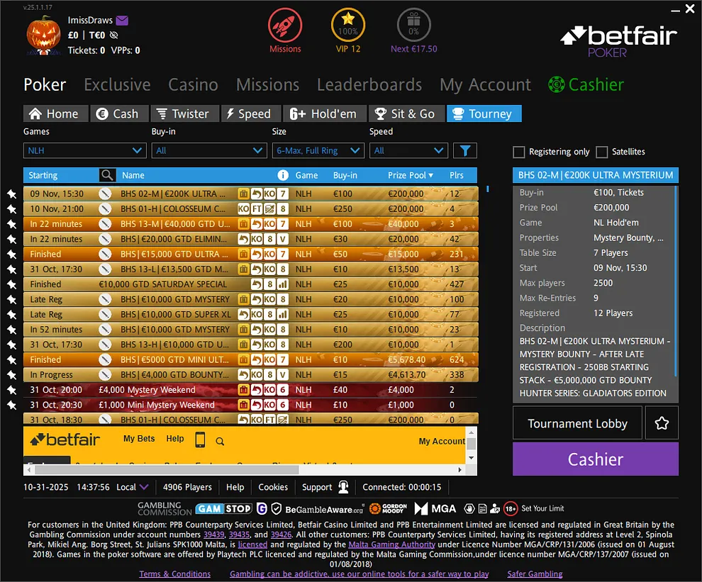 Betfair Poker lobby