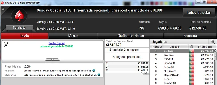 Amlfaria Conquista o Sunday Special €100 e Seabraking o Sunday Storm €10 & Mais 101