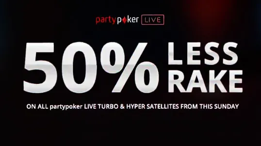 Rake Reduzido Para Metade nos Satélites partypoker LIVE Turbo & Hyper
