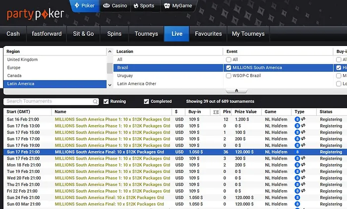 Satélites para o partypoker Millions no Rio de Janeiro