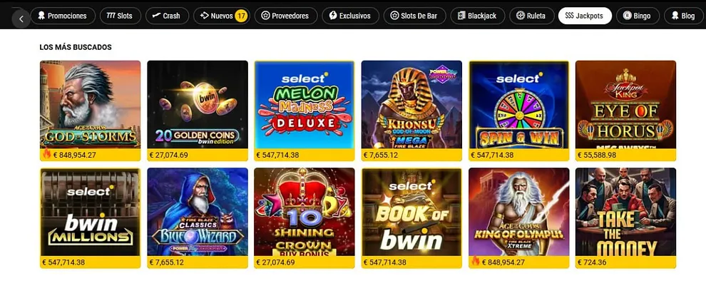 Jackpots y destacados de Bwin