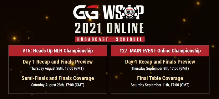 GGPoker.TV WSOP Online Broadcast Schedule