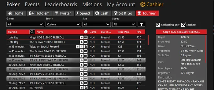 freerolls redstar poker