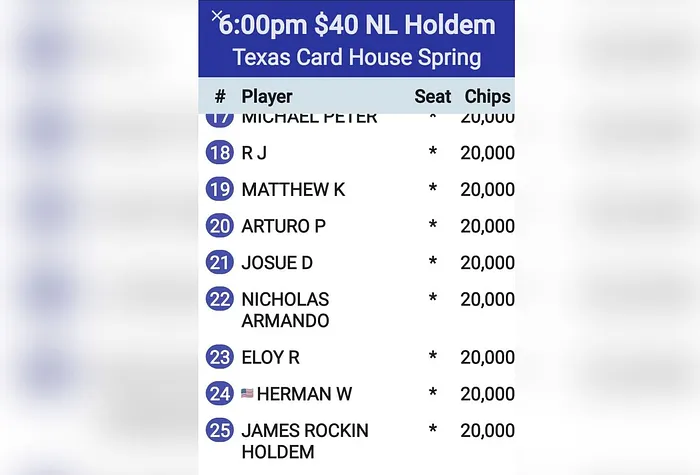 James Hagan on the registration list at Texas Card House Spring