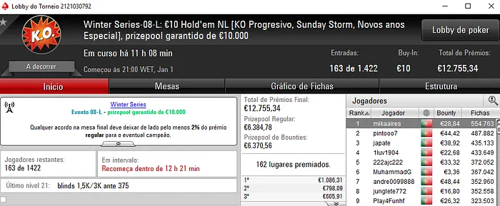 PokerStars.pt: Winter Series #8 High com €2,475 para o Campeão 101