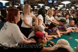 The massage team hard at work during an earlier WSOP event...