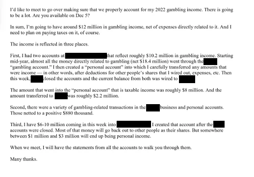 A 2022 email Tom Goldstein sent to a tax advisor