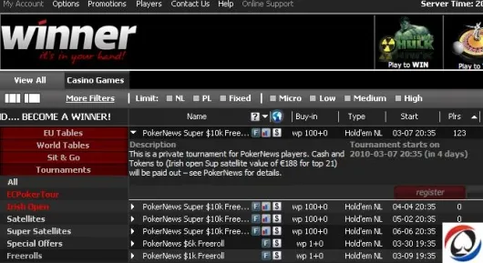 Hoje às 20:35 PokerNews Super k na Winner Poker 101