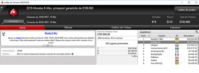 PokerStars: Diego "Mr.Bittar" Valadares Vice no Monday 6-Max & Mais 101