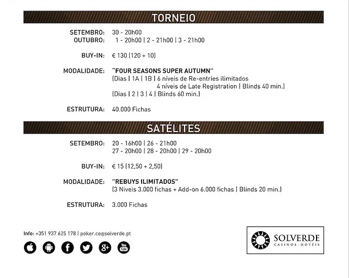 Satélites e Calendário Four Season Super Autumn (€20K GTD) no Casino de Espinho 101