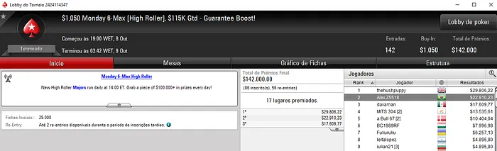 Alex.Z5518 Segundo no ,050 Monday 6-Max High Roller do PokreStars 101