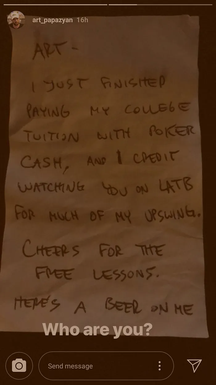 LATB Poker Fan Thanks Art Papazyan for Helping him Pay for College 101