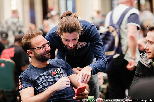 Daniel Negreanu and Igor Kurganov take in the news that Kevin Hart's out of Day 1a (possibly)