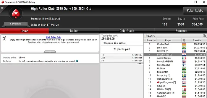 Lobby de poker da PokerStars