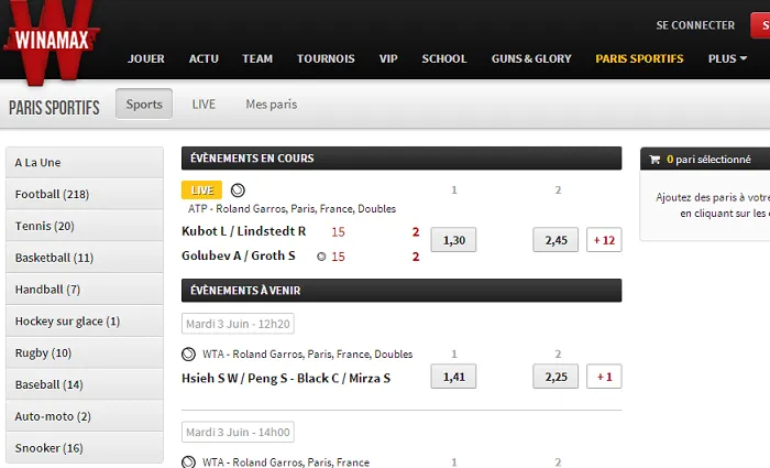 Les paris sportifs sont ouverts sur Winamax