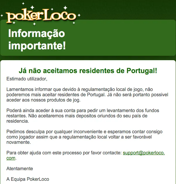 ÚLTIMA HORA: PokerLoco Abandona Mercado luso 101
