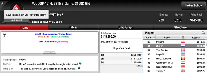 Vários Portugueses no Dia 2 de Diferentes Eventos WCOOP 101