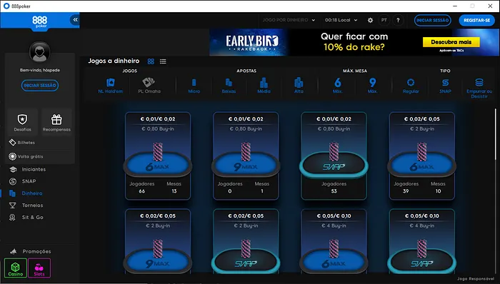 Cash games dinheiro real na 888poker em Portugal