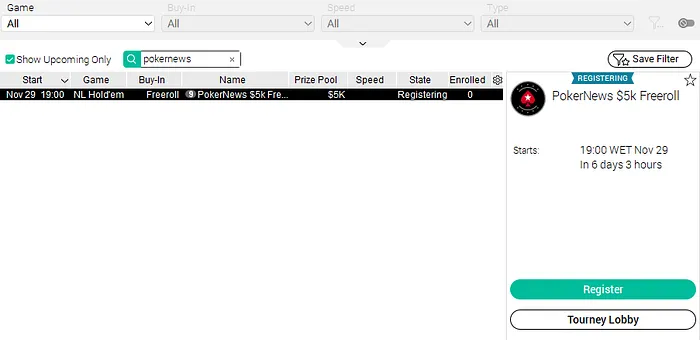 PokerStars Tournament Lobby