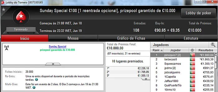 Acordo a 3 no Sunday Special €100; Tangran conquista Sunday Storm €10 & Mais 101