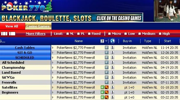 Year-long Poker770 ,770 Cash Freeroll Series 101