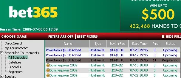 ,500-Added Tourney Starting at bet365 Very Shortly! 101